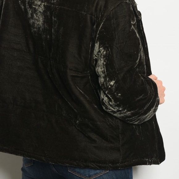❄️OLIVE VELVET PUFFER JACKET - Picture 4 of 6